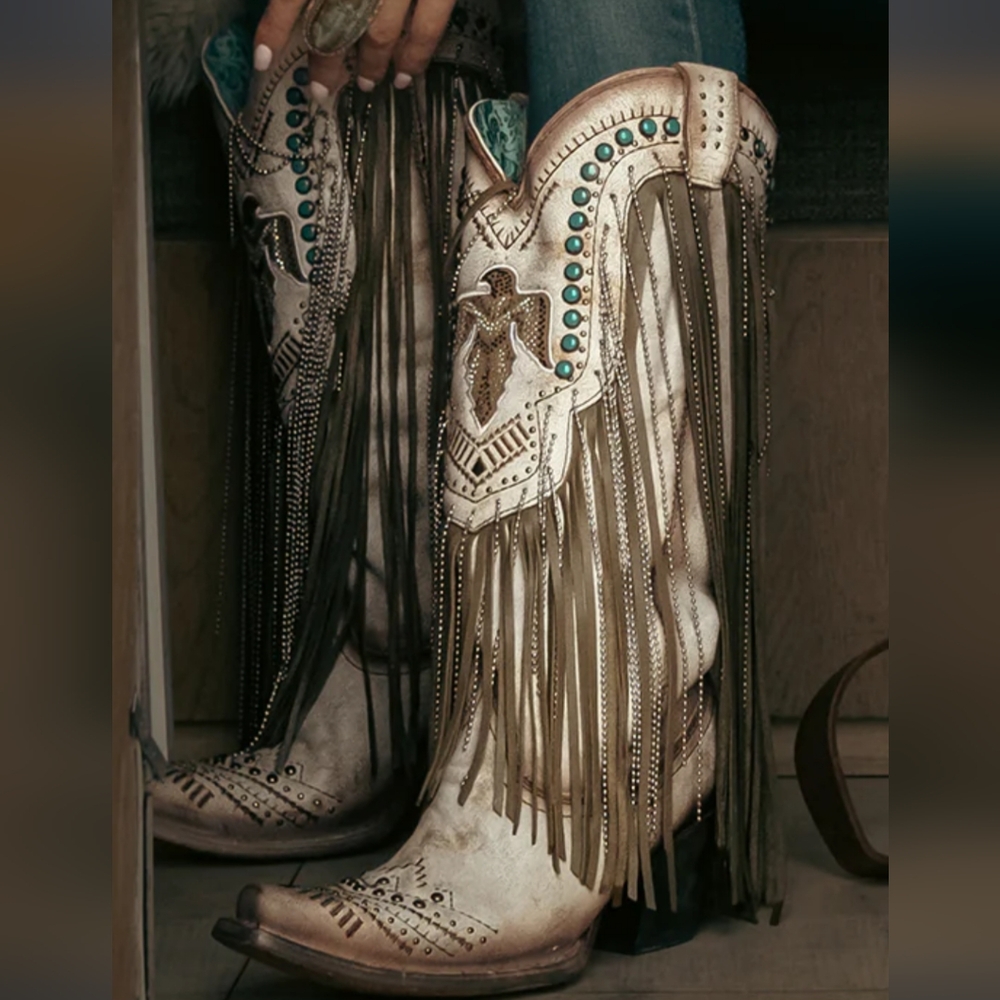 Corral Crystal Eagle Lamb Fringe Women's Western Boots 8